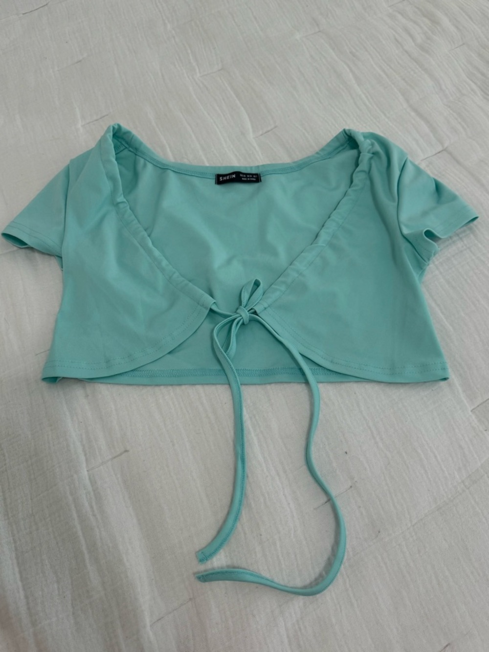 SHEIN Mint Tie-Front Cropped Top